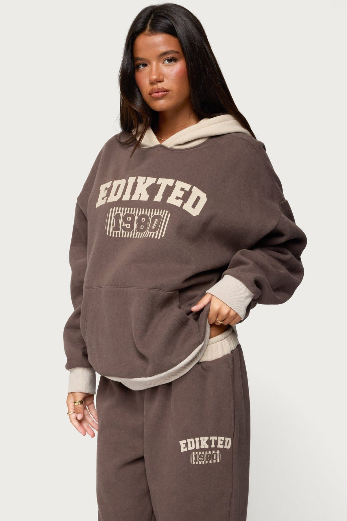 Edikted 1980 Oversized Hoodie - Polyester Cotton Blend, Contrast Trim, Graphic Text