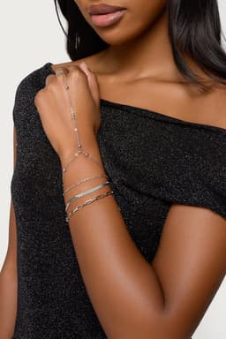 Handchain & Assorted Chain Bracelet Pack Silver Tone Metal 6.6 Inch