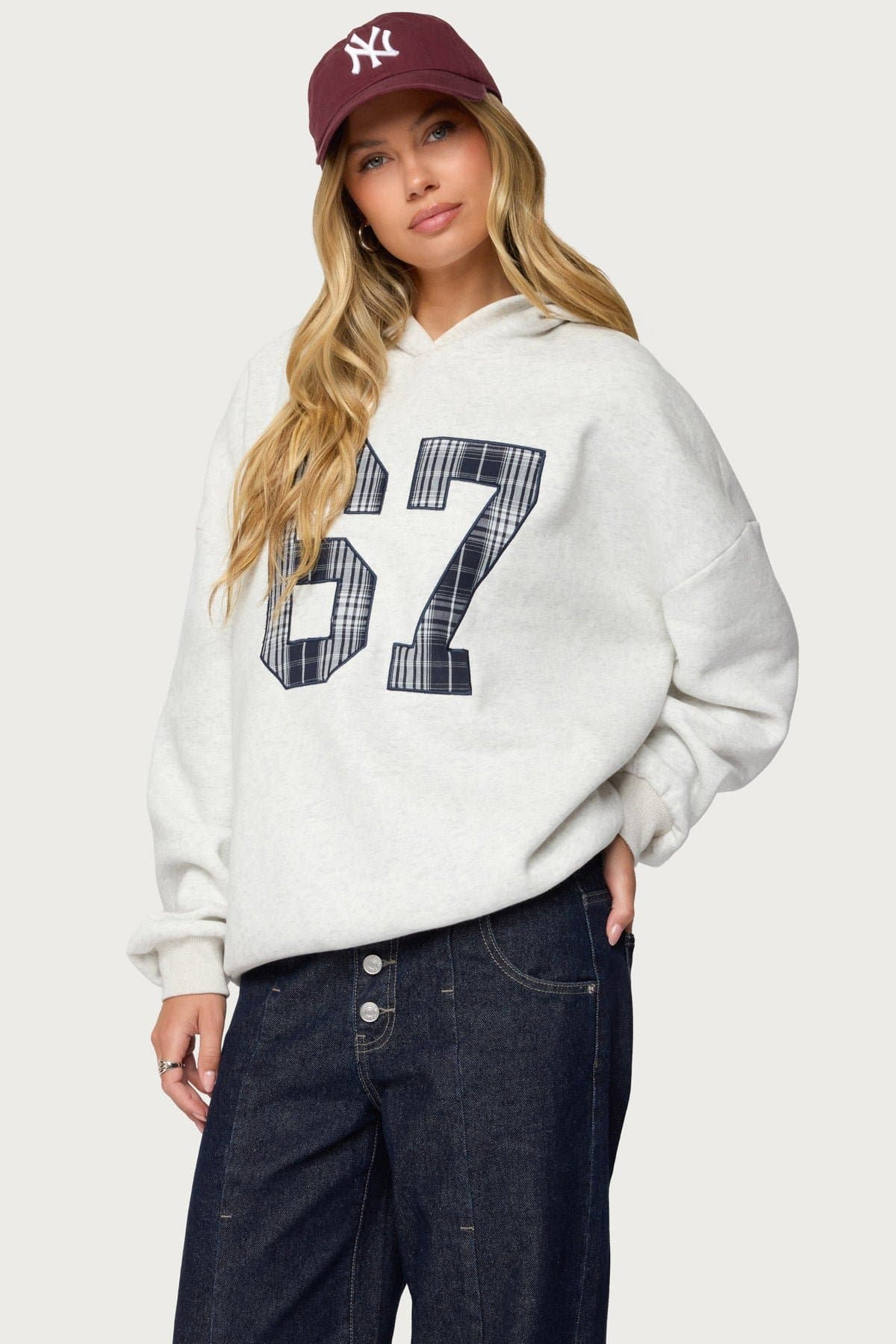 Gali Plaid 67 Oversized Hoodie - Polyester Cotton Embroidered Patch Unisex Fit
