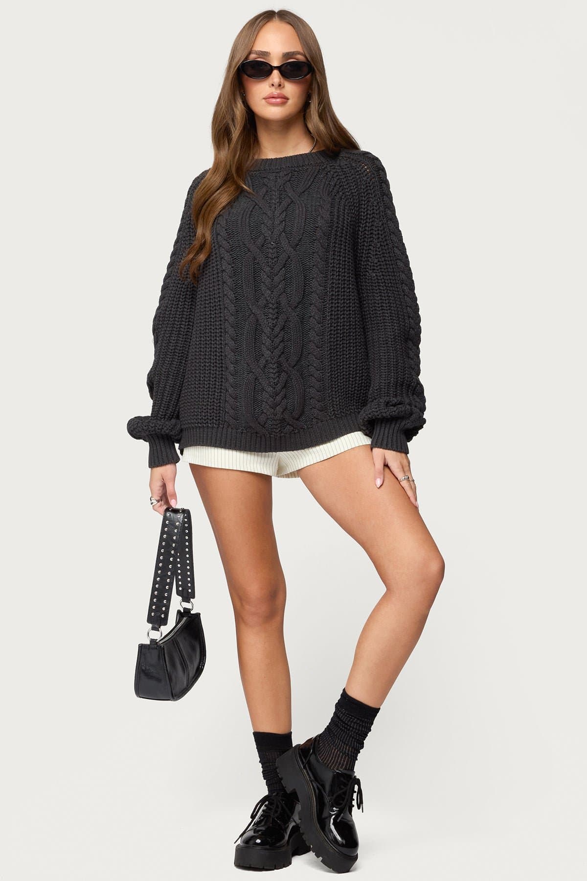 Lira Chunky Cable Knit Sweater - Slouchy Fit 100% Cotton