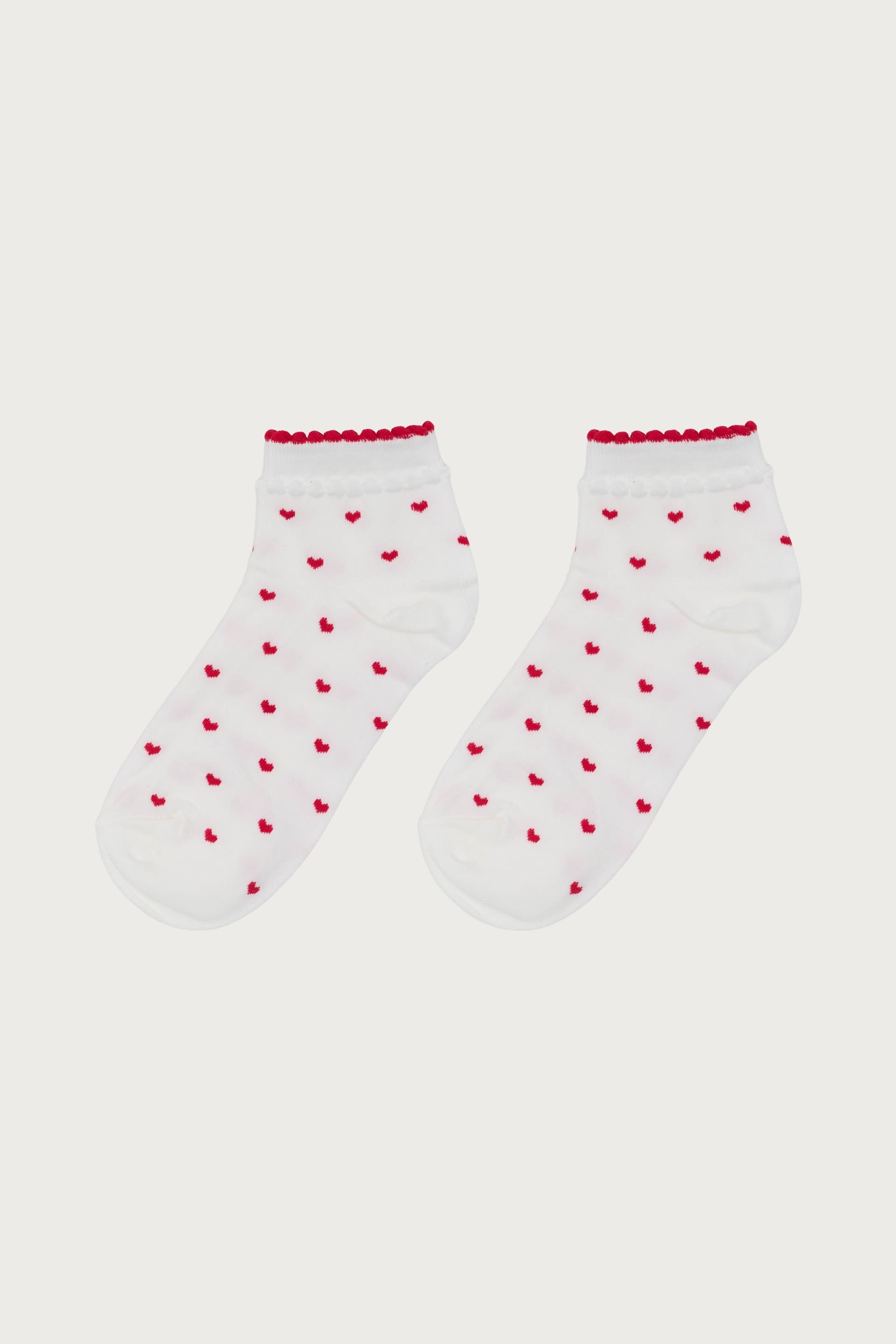 Heart Socks with Scalloped Trim - Cotton Spandex Polyester Blend 9.1in Length