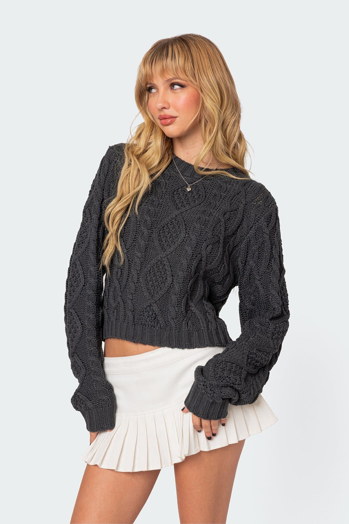 Poppy Cable Knit Sweater - Acrylic Knitwear for Women Size S