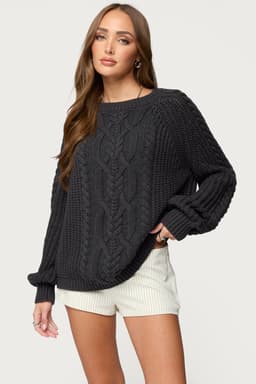 Lira Chunky Cable Knit Sweater - Slouchy Fit 100% Cotton