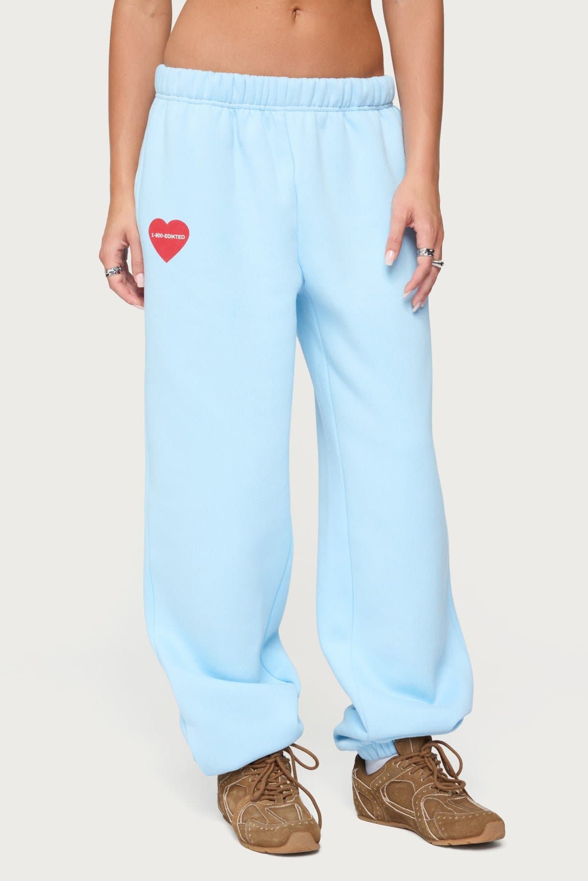 Call Me Sweatpants with Elastic Waistband, 1-800-EDIKTED & Heart Graphic Print, Polyester Cotton