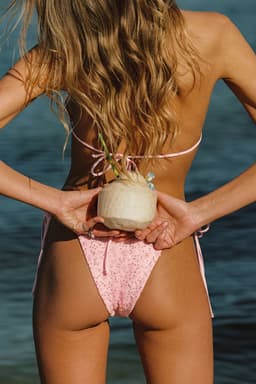 Naomey Sequin String Bikini Bottom with Adjustable Side Ties and Flower Detailing