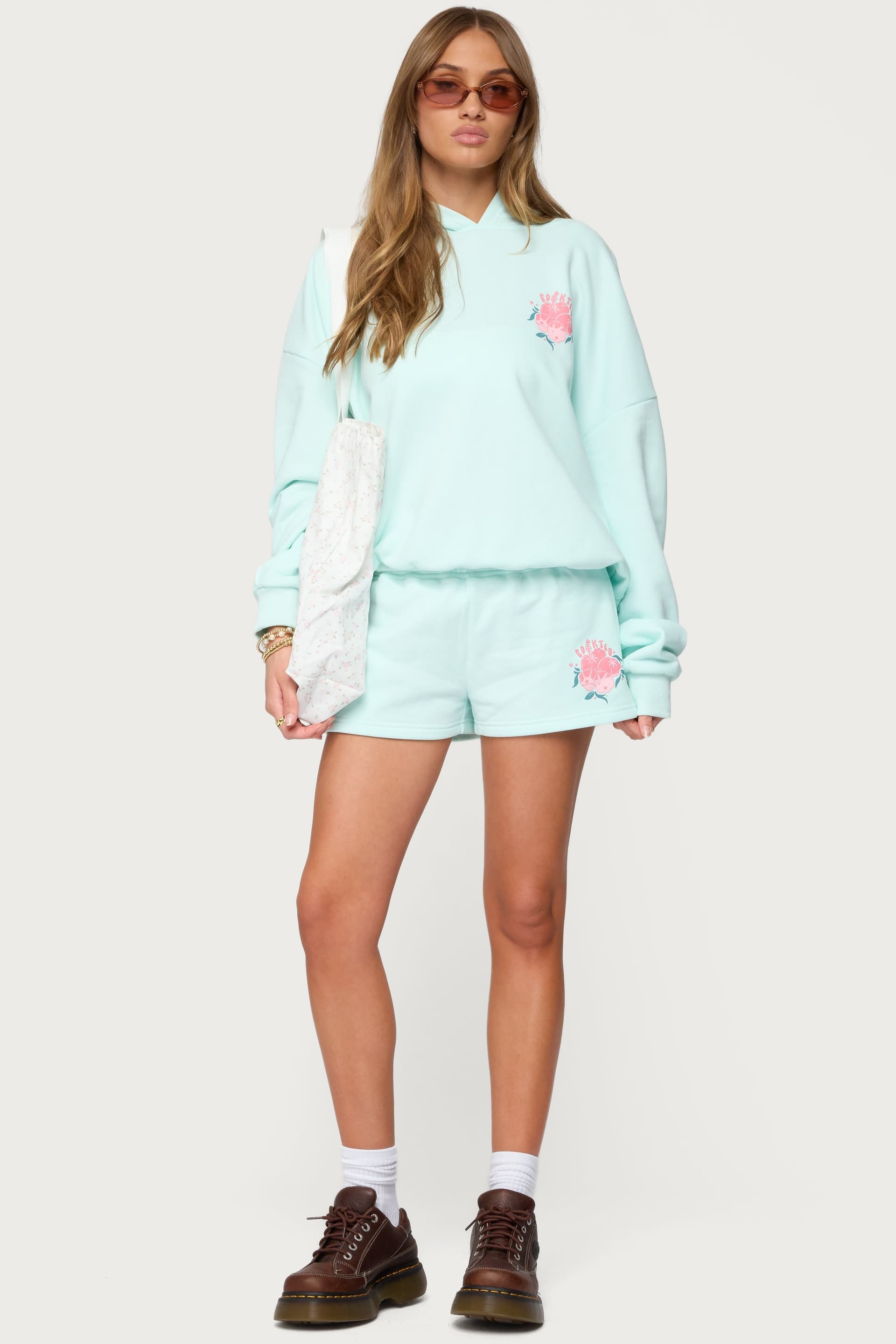 Beach Bloom Hoodie with Hibiscus Flower Palm Trees Print Polyester Cotton