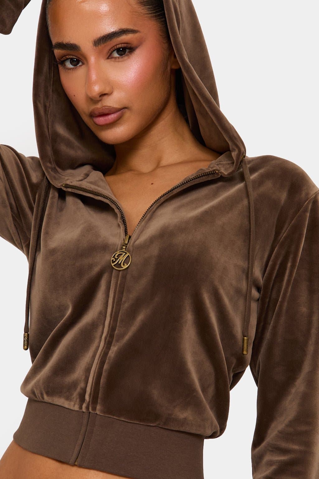 Khaki Velour Zip Up Hoodie with Murci Branding Regular Fit