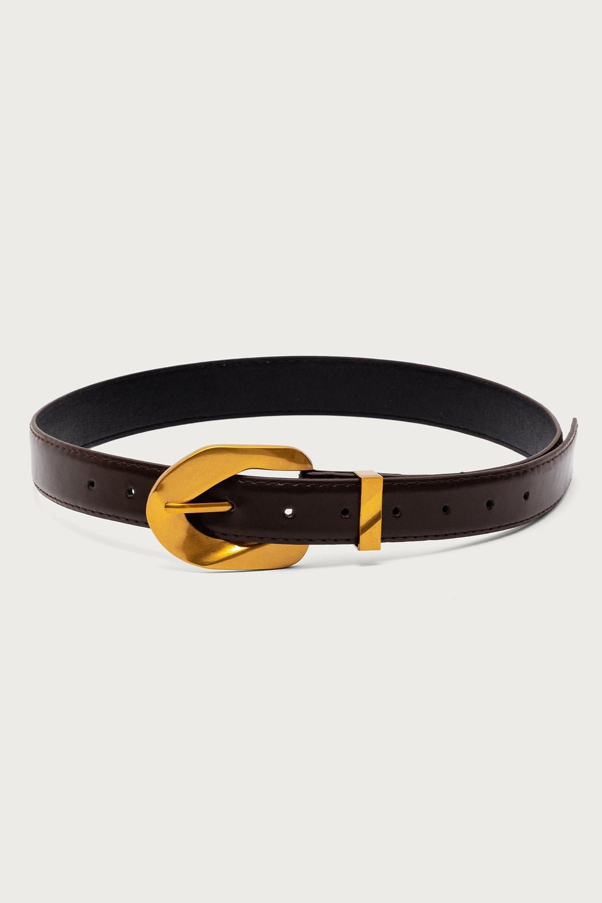 All Buckled Faux Leather Belt with Oversized Gold Tone Metal Buckle - 40.9 Inch Length