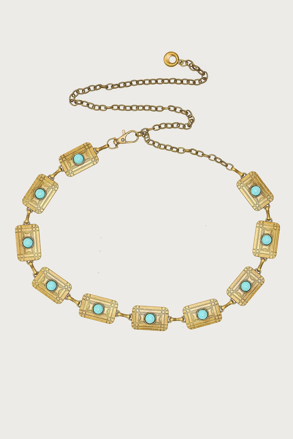 Vintage Stone Pendant Chain Belt - Rectangle Gold Tone Metal 44.5 Inch Length