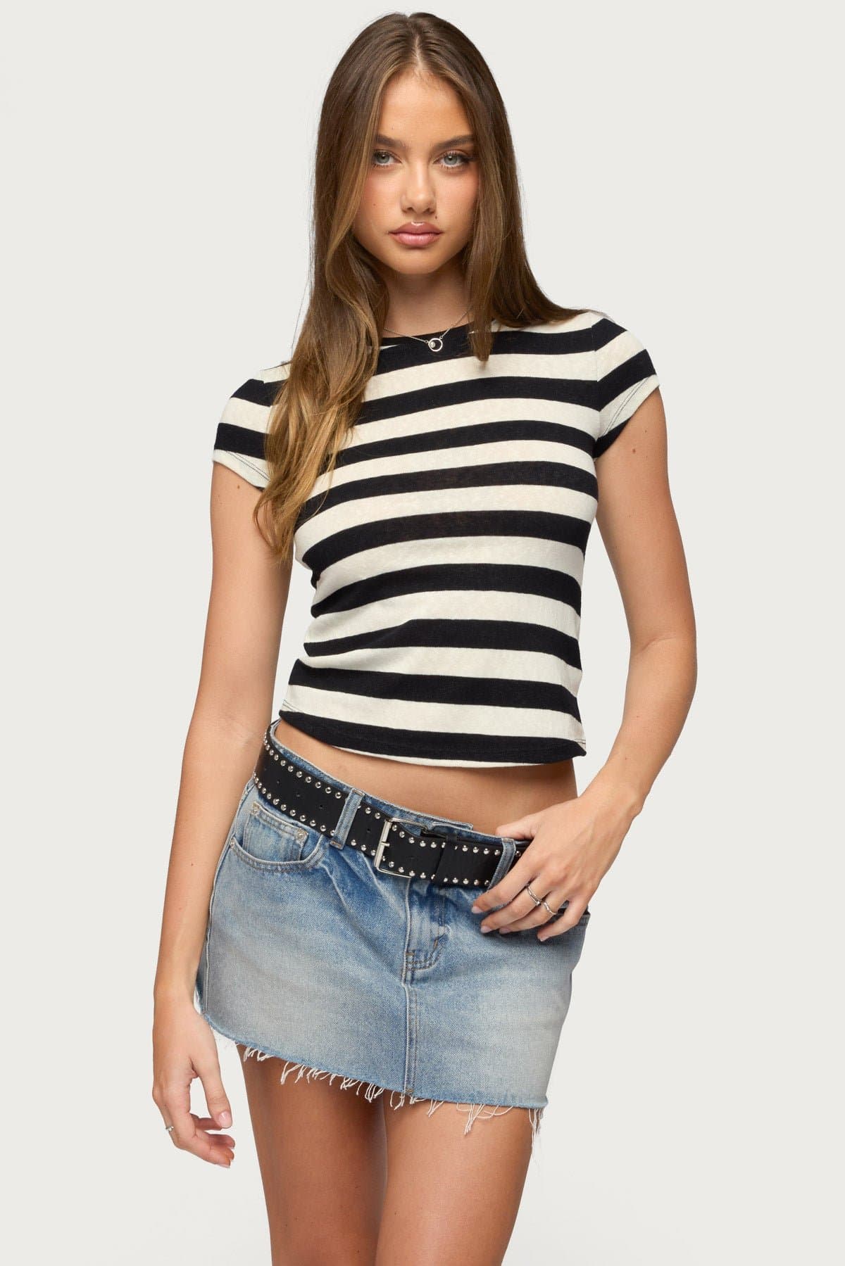 Annabeth Striped Knit Top - Cotton Spandex Women's Casual Blouse Size S-XL