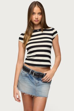 Annabeth Striped Knit Top - Cotton Spandex Women's Casual Blouse Size S-XL