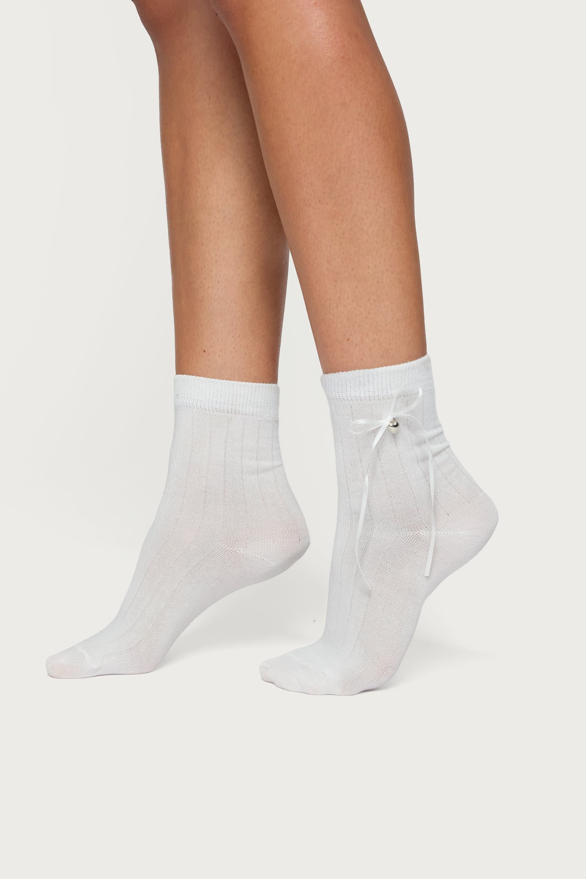 Bow & Heart Charm Socks - Polyester Spandex Blend, 10.6 Inch Length