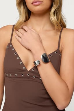 Asymmetric Cuff Bracelet in Silver Tone Metal - 2.6 Inch Length