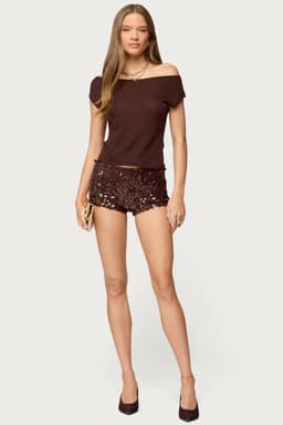 Stajey Sequin Micro Shorts Side Zip Polyester Spandex Inseam 2in