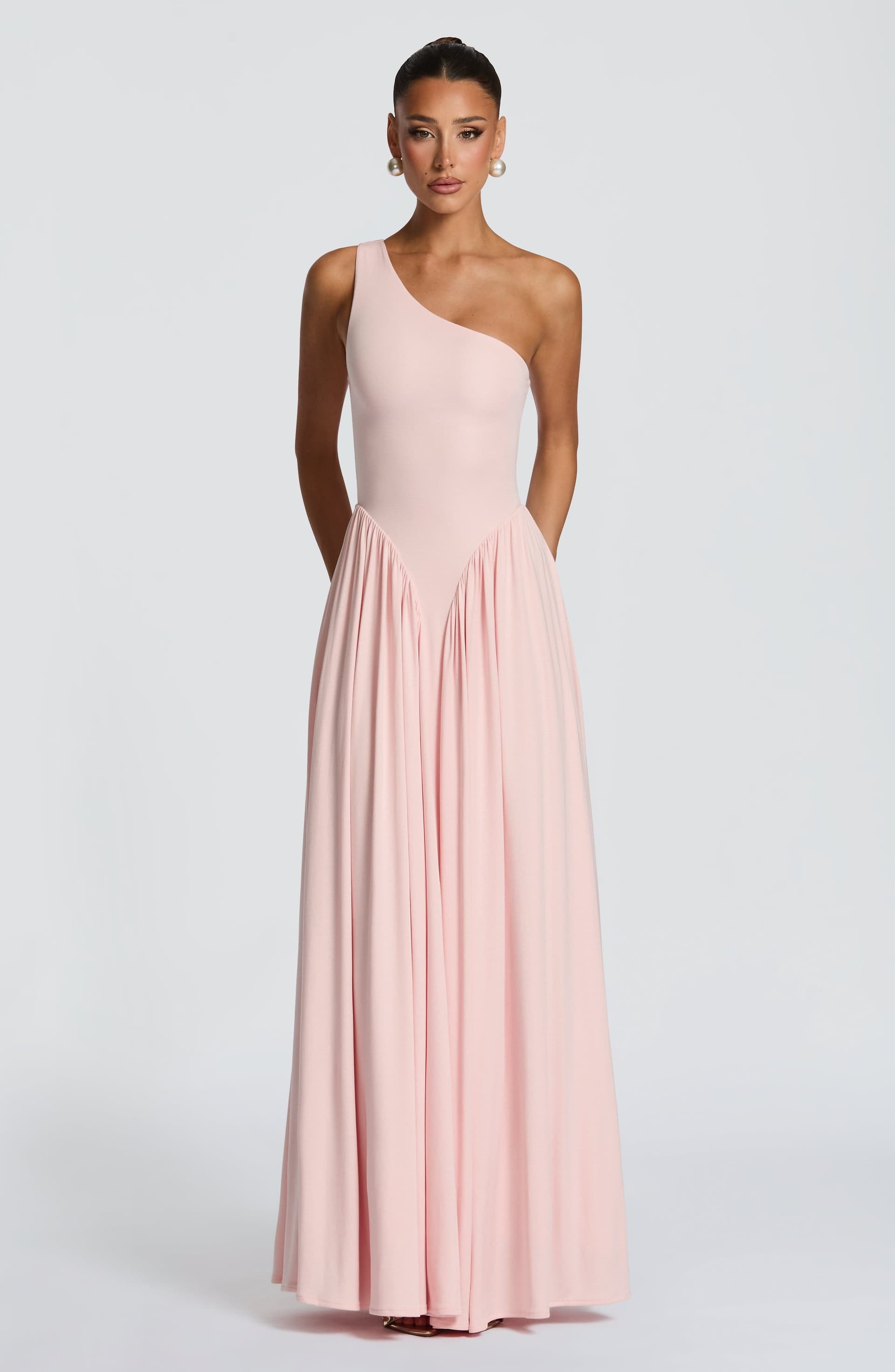 Vespera Maxi Dress in Soft Blush - One Shoulder Modal Jersey Gown