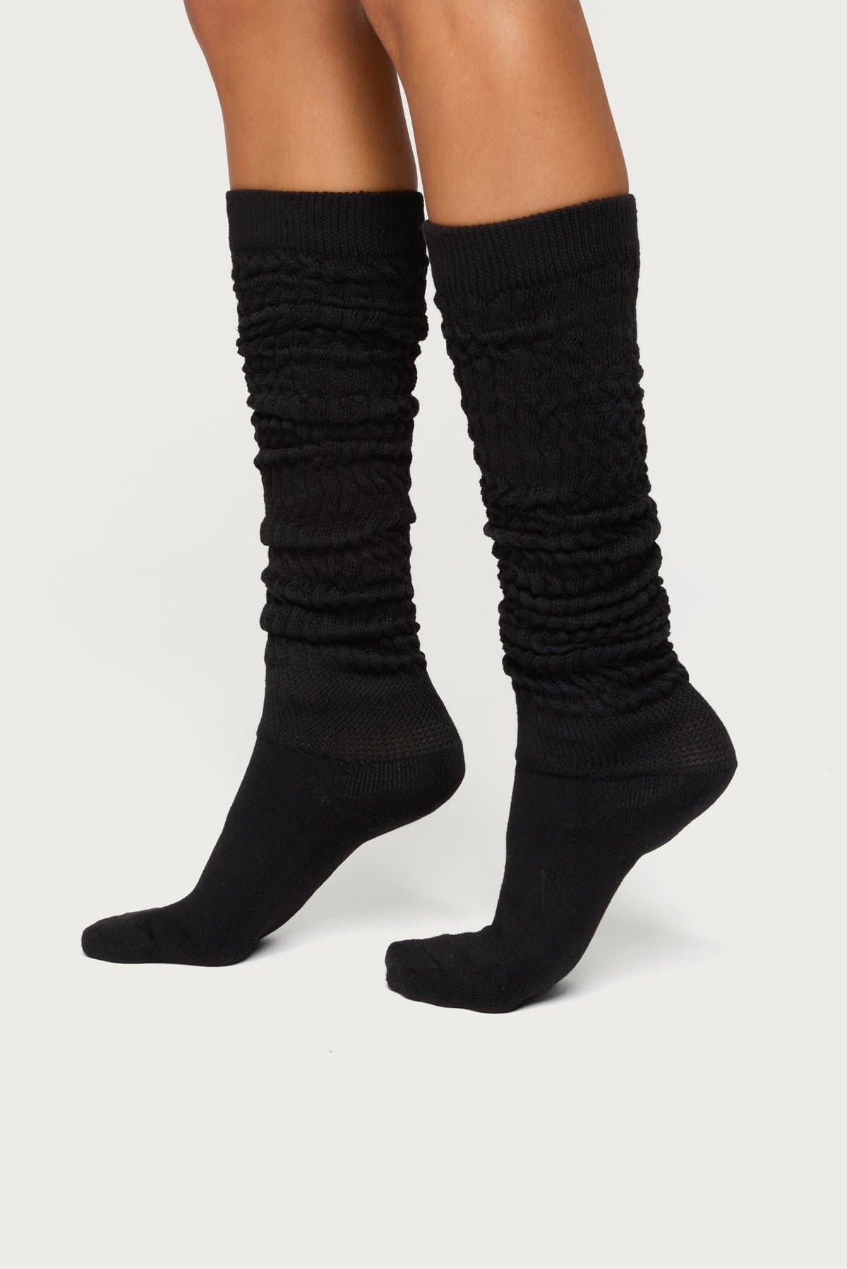 Knee High Scrunch Socks - Ribbed Knit Polyester Acrylic 29.5 Inch Length