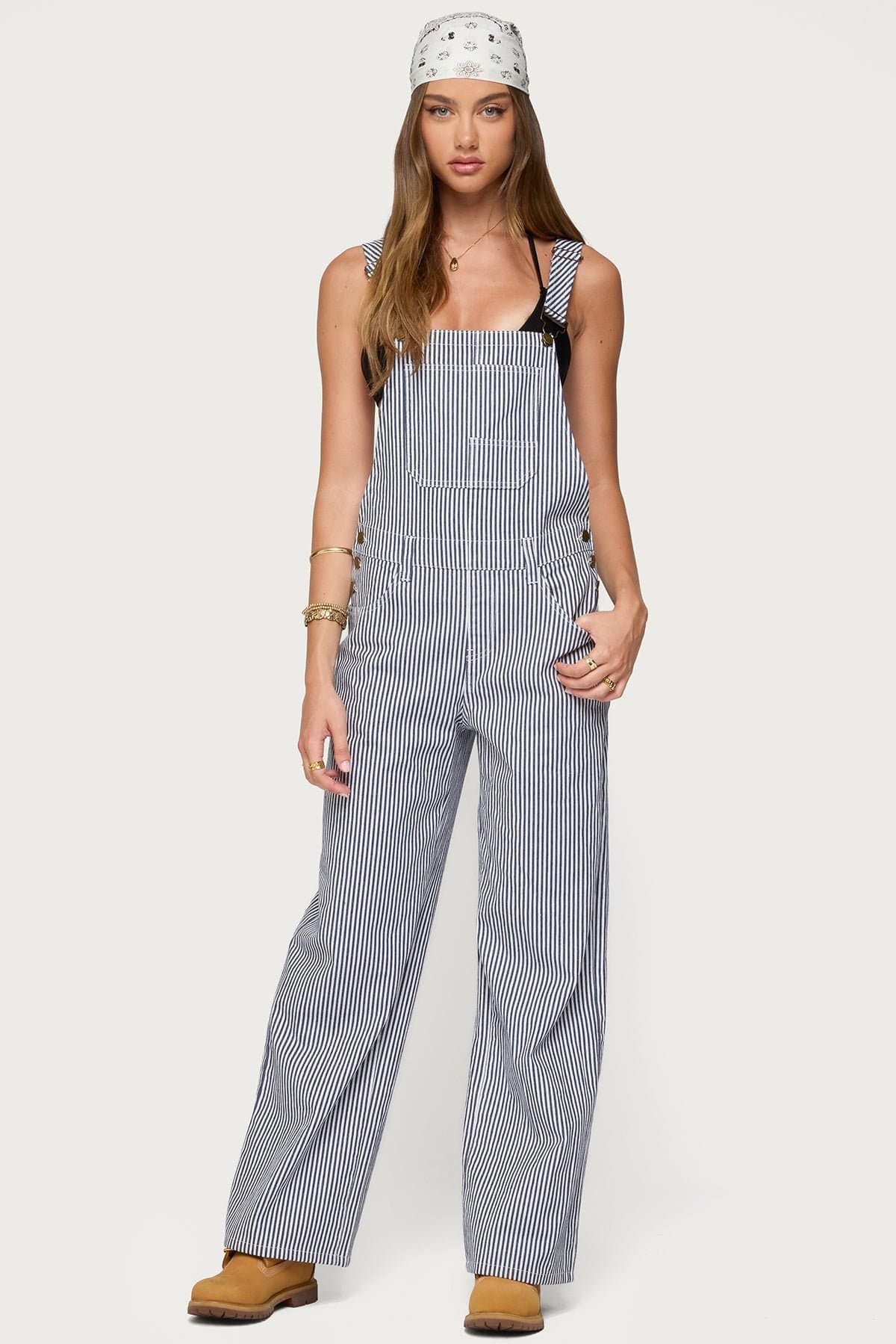 Tamsin Striped Overalls - 100% Cotton Straight Leg Fit with Pockets