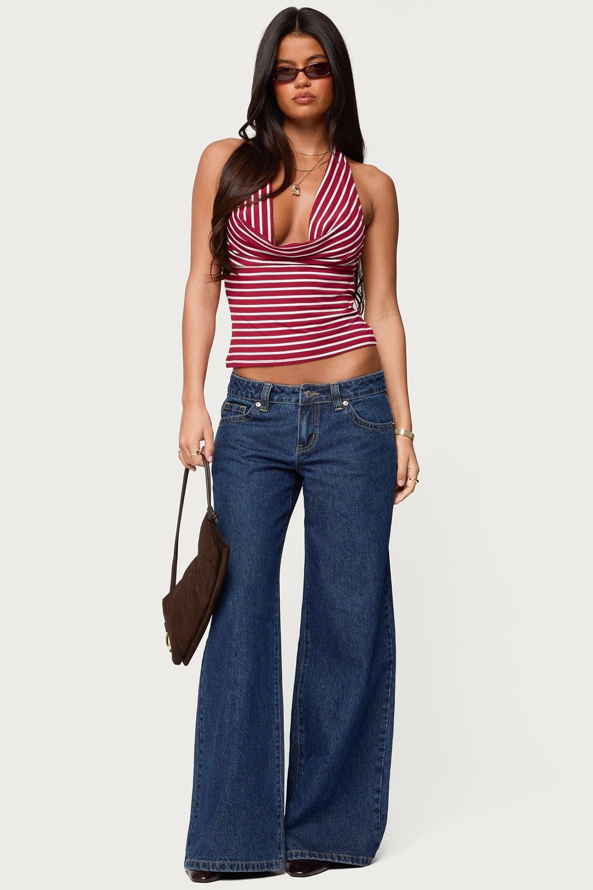 Raiyne Low Rise Wide Leg Jeans in Rigid Denim Cotton Polyester Spandex