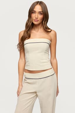 Dorine Contrast Woven Strapless Top - Polyester Matching Set
