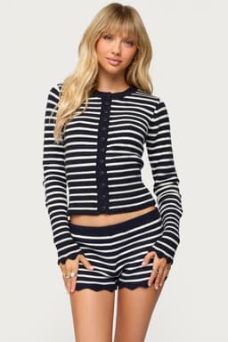 Soren Contrast Striped Knit Cardigan - Rayon Nylon Polyester
