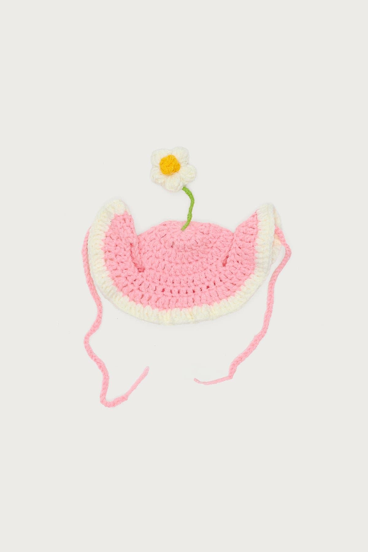 Petal Pet Crochet Hat - Flower Design Acrylic Fabric 6.4" Length 3.5" Width