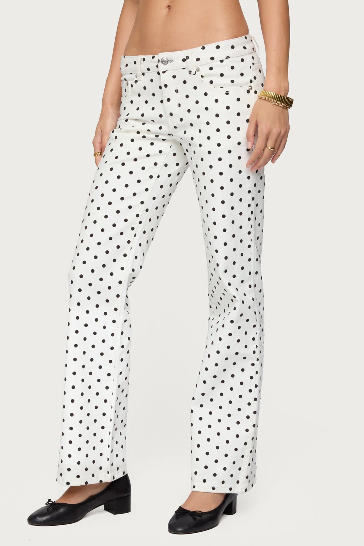 Romily Polka Dot Low Rise Straight Leg Jeans - Stretch Denim Cotton Polyester Spandex