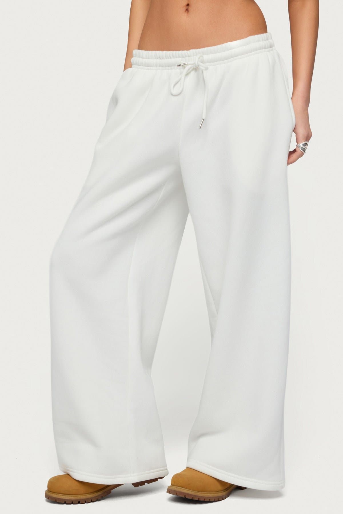 Petite Kamari Low Rise Wide Leg Sweatpants - Cotton Polyester Adjustable Waistband