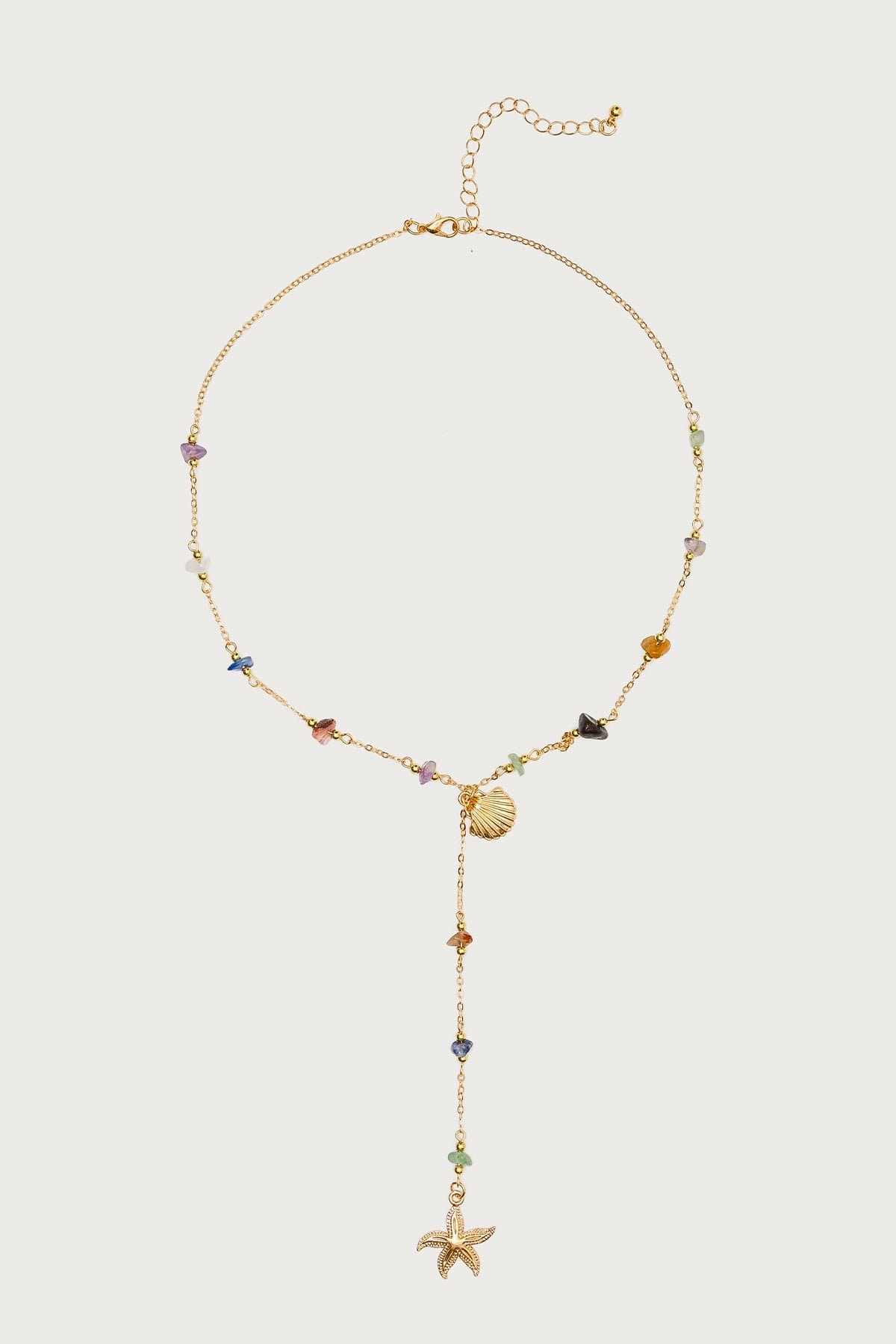 Beachy Charm Necklace - Coastal Gold Tone Metal 18.7 Inch Length