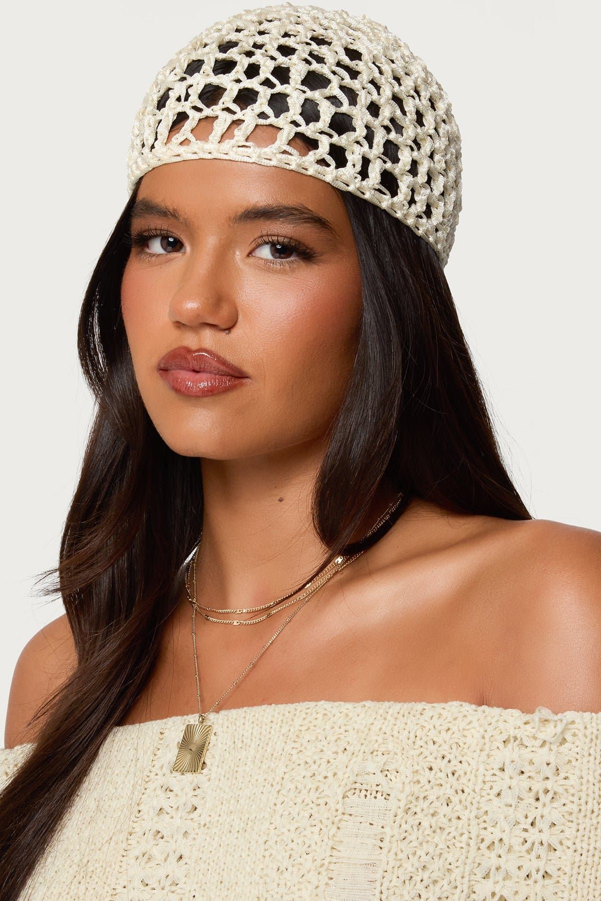 Lulu Crochet Beanie Hat - Polyester Knit Winter Accessory, Height 5.9in Length 7.9in