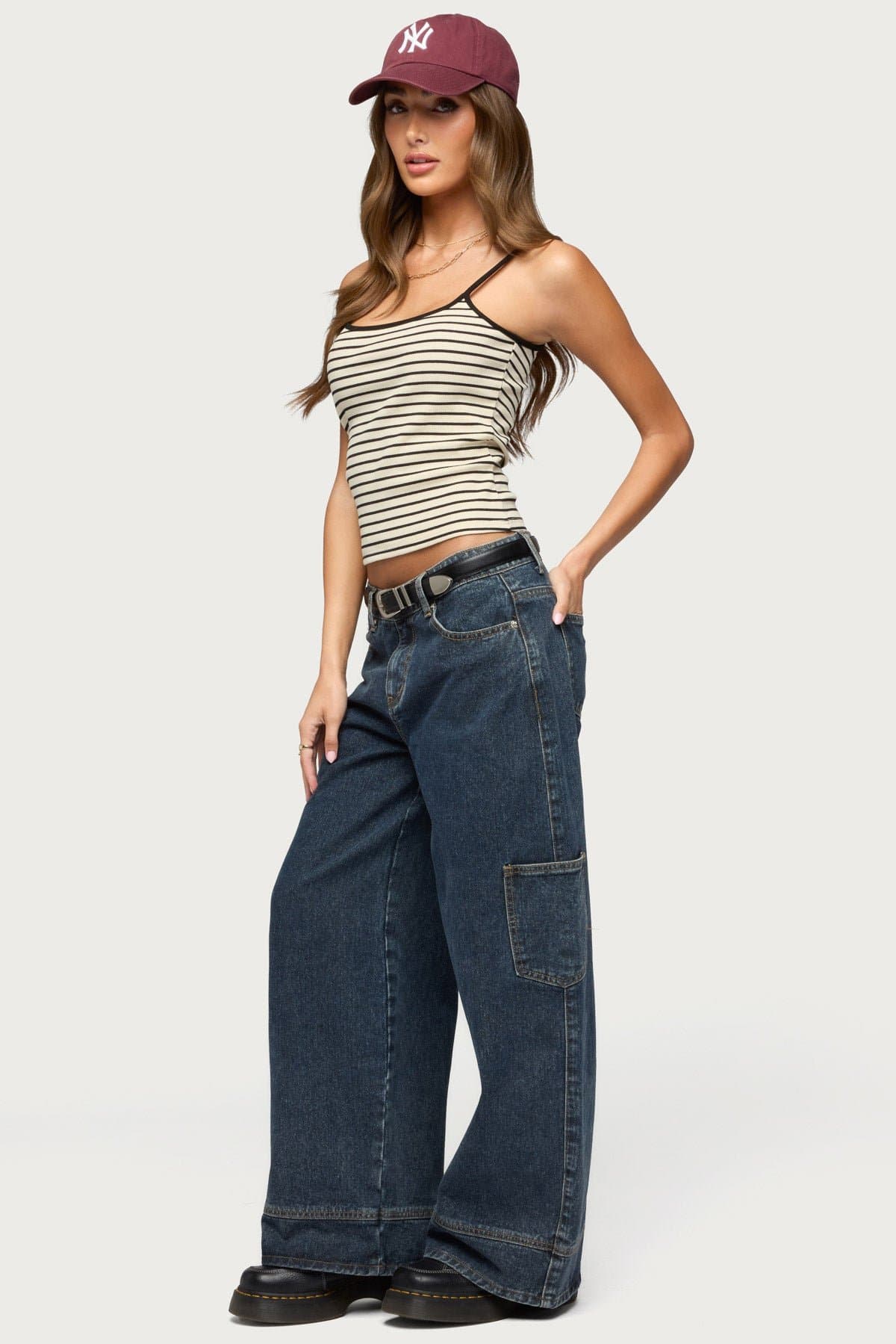 Gretta Striped Ribbed Tank Top - Cotton Polyester Spandex Adjustable Straps