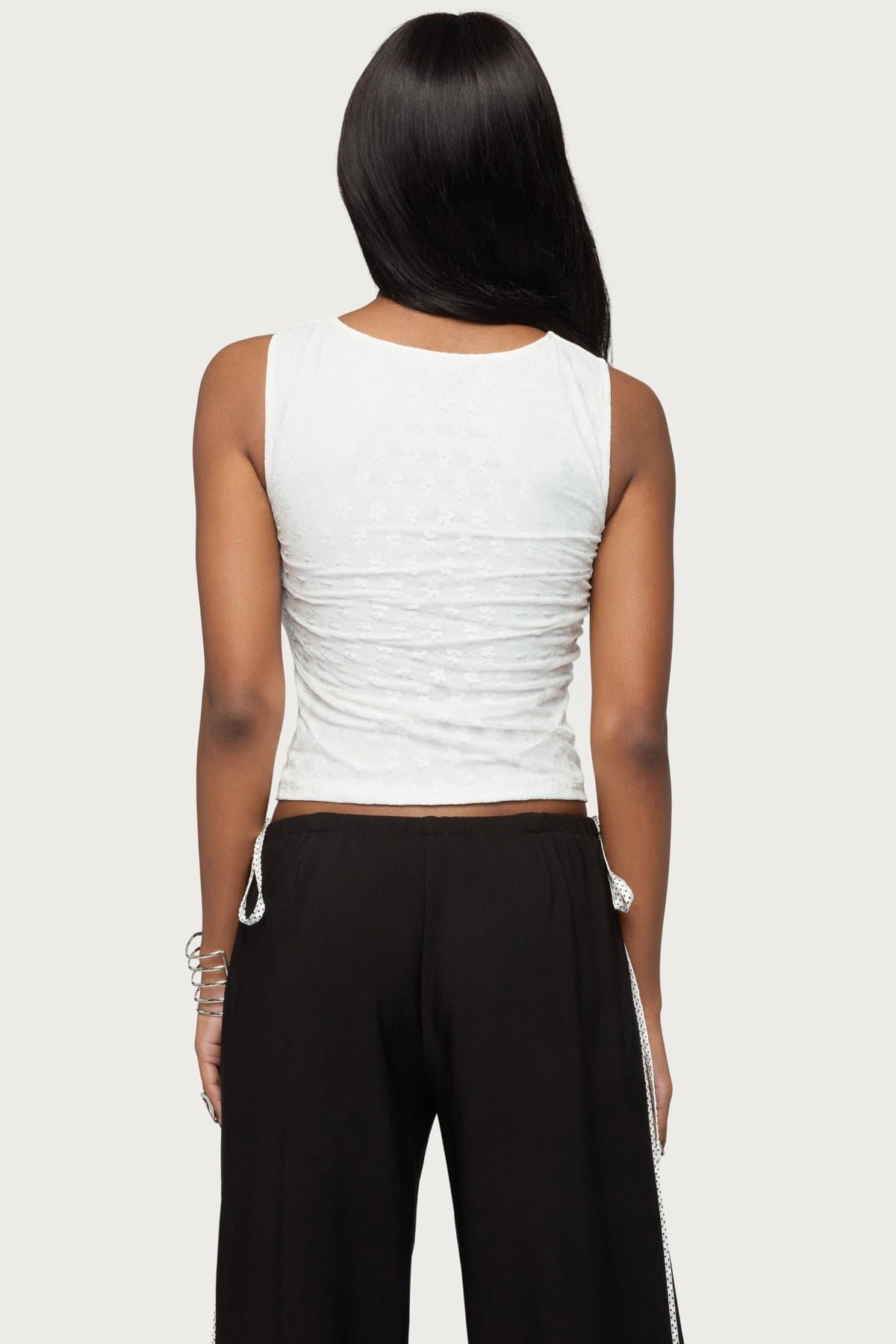 Elisia Twist Cutout Flower Lace Top