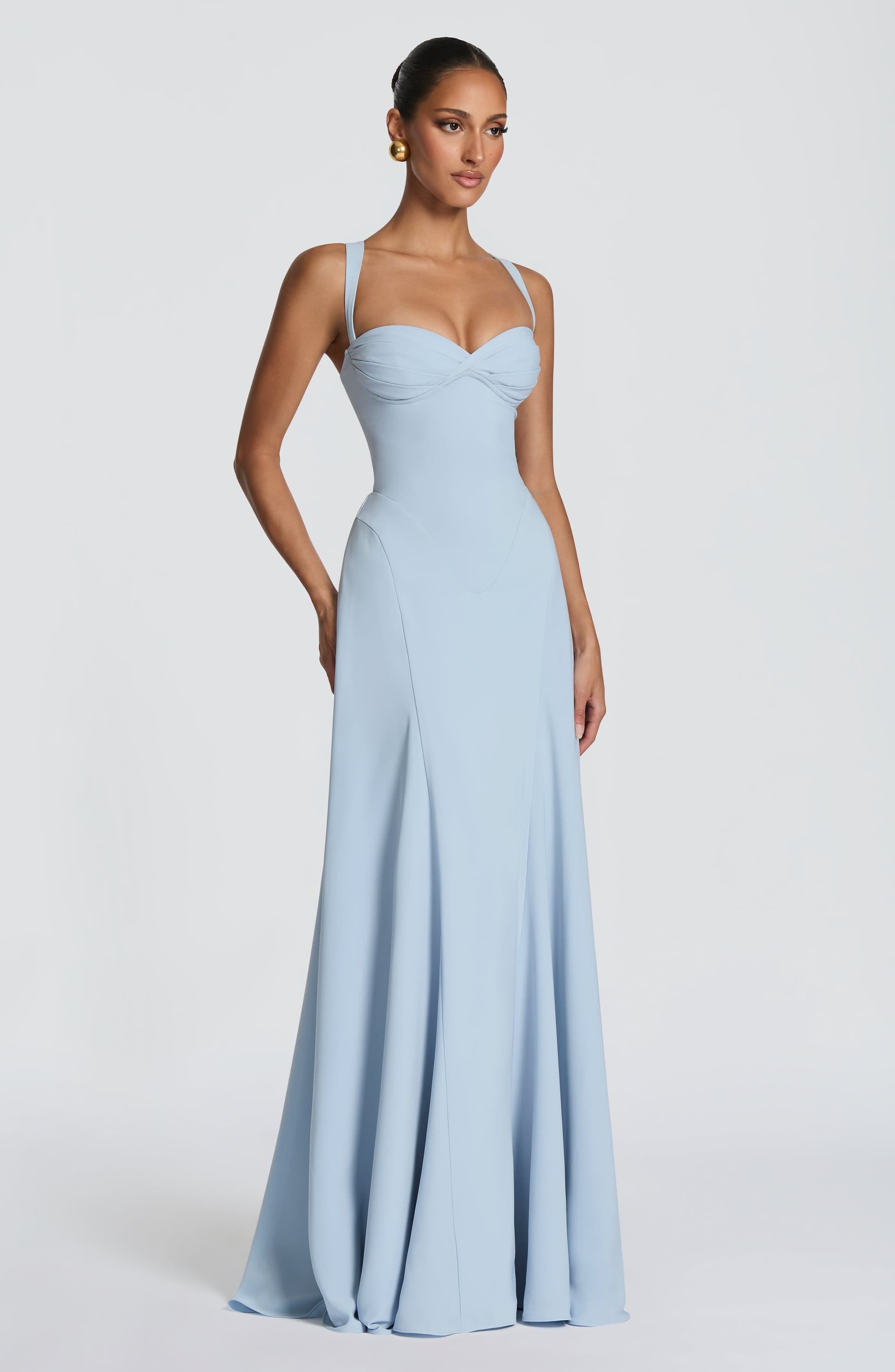 Irie Maxi Dress Glacier Blue Chiffon Sweetheart Neckline Lace-Up Back