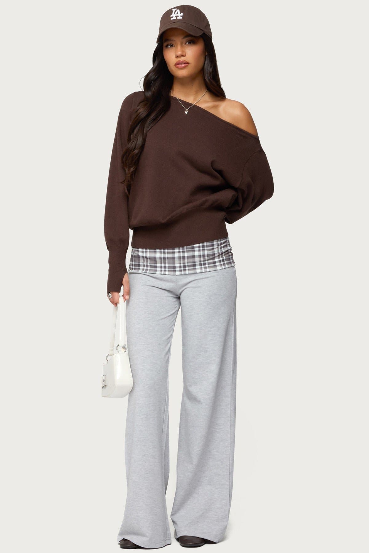 Kimmy Plaid Foldover Waist Wide Leg Pants - Cotton Spandex