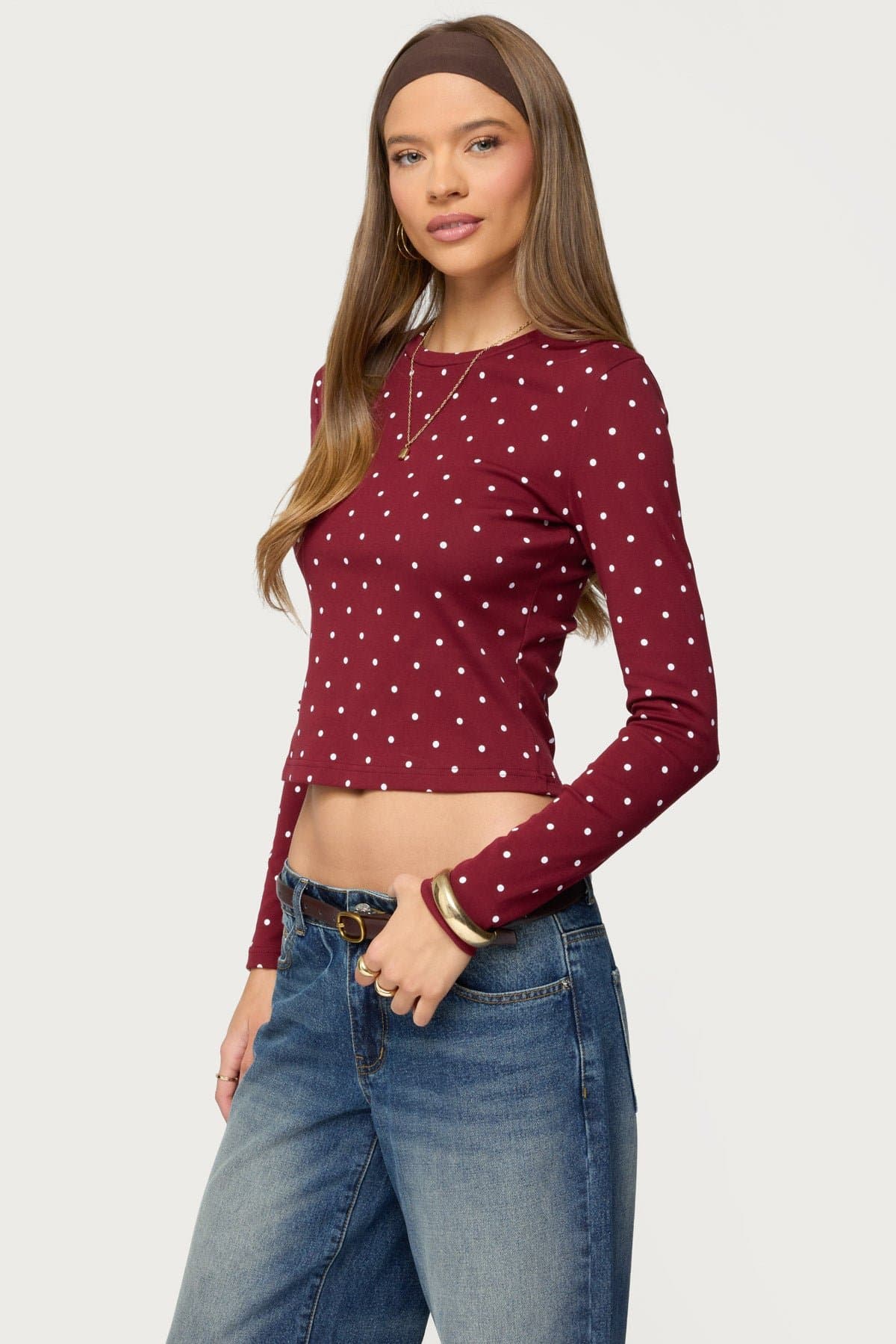 Daliya Polka Dot Long Sleeve Cotton Spandex Loungewear Top