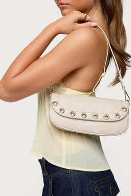 Grommet Faux Leather Bag - Polyurethane 9.3"W x 3.9"H x 2.3"D