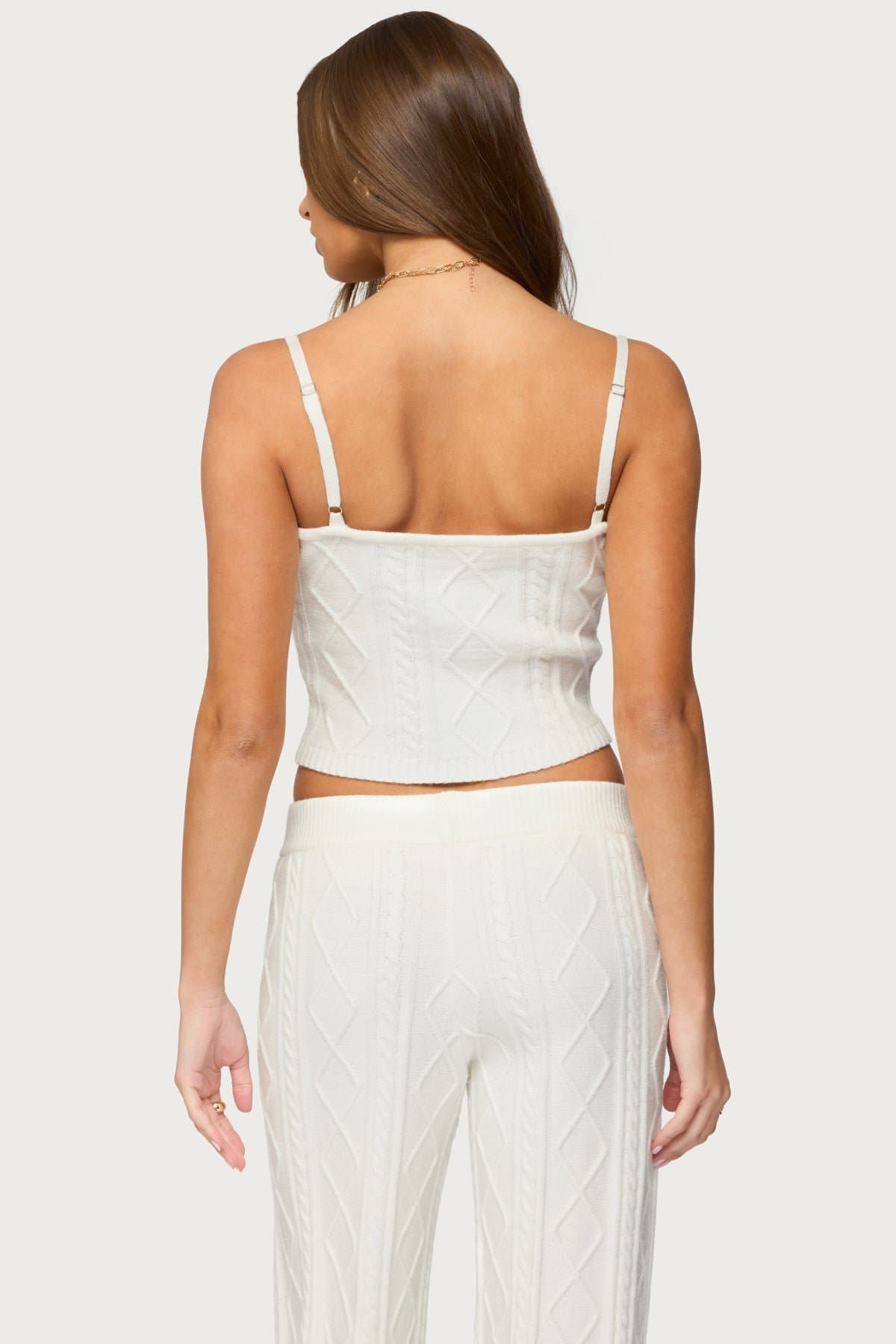 Louise Cable Knit Tank Top - Adjustable Straps, Acrylic Fabric