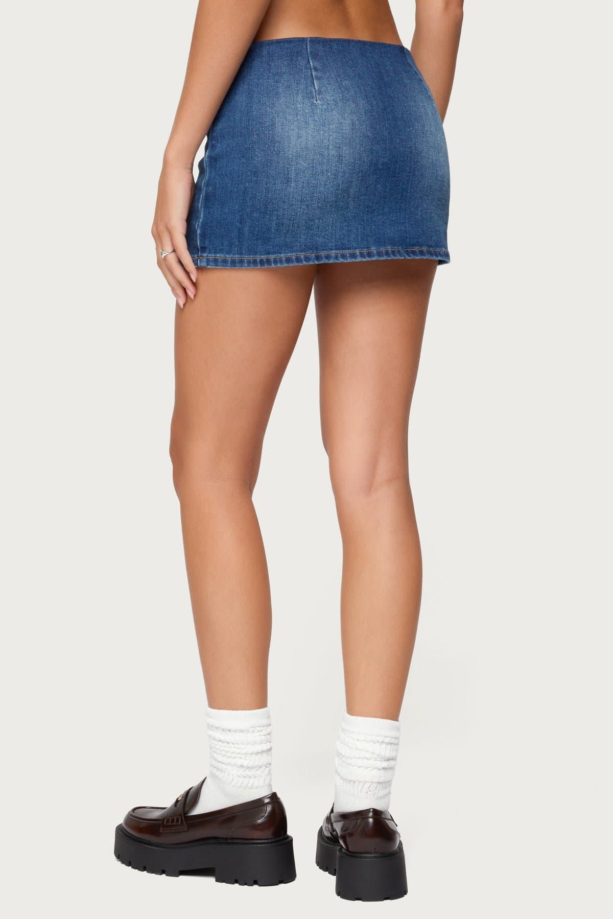 Archie Stretchy Denim Mini Skort - Vintage Washed Cotton Polyester Spandex