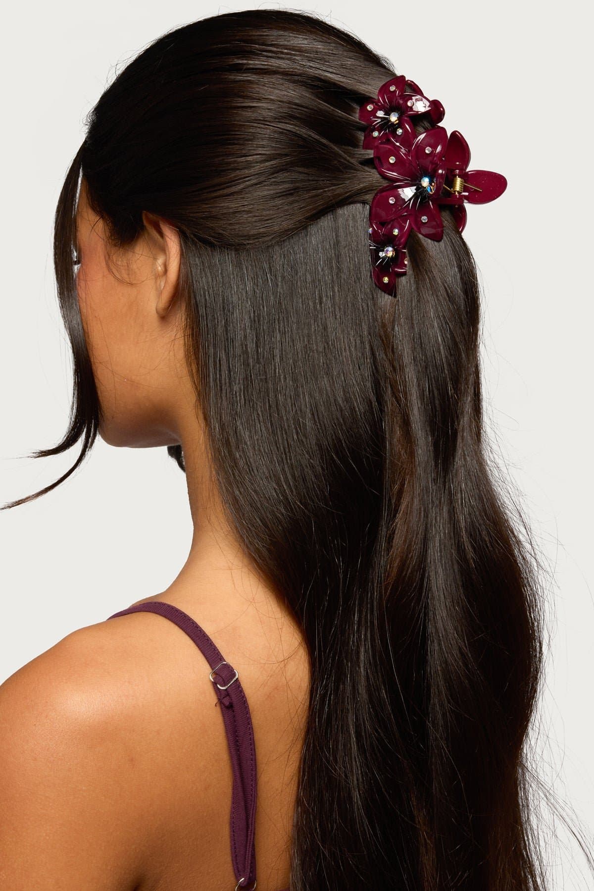 Flower Girl Hair Clip with Rhinestone Detailing, 4.3 Inch Plastic Clip