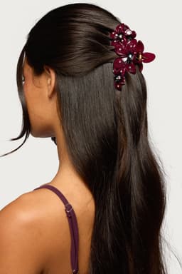 Flower Girl Hair Clip with Rhinestone Detailing, 4.3 Inch Plastic Clip