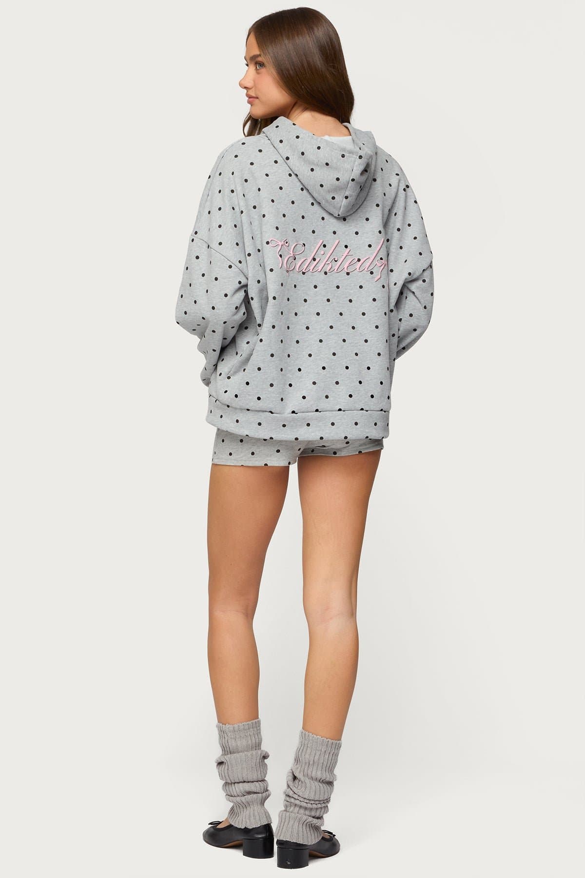Chelsie Polka Dot Print Hoodie with Edikted Graphic - Cotton Polyester