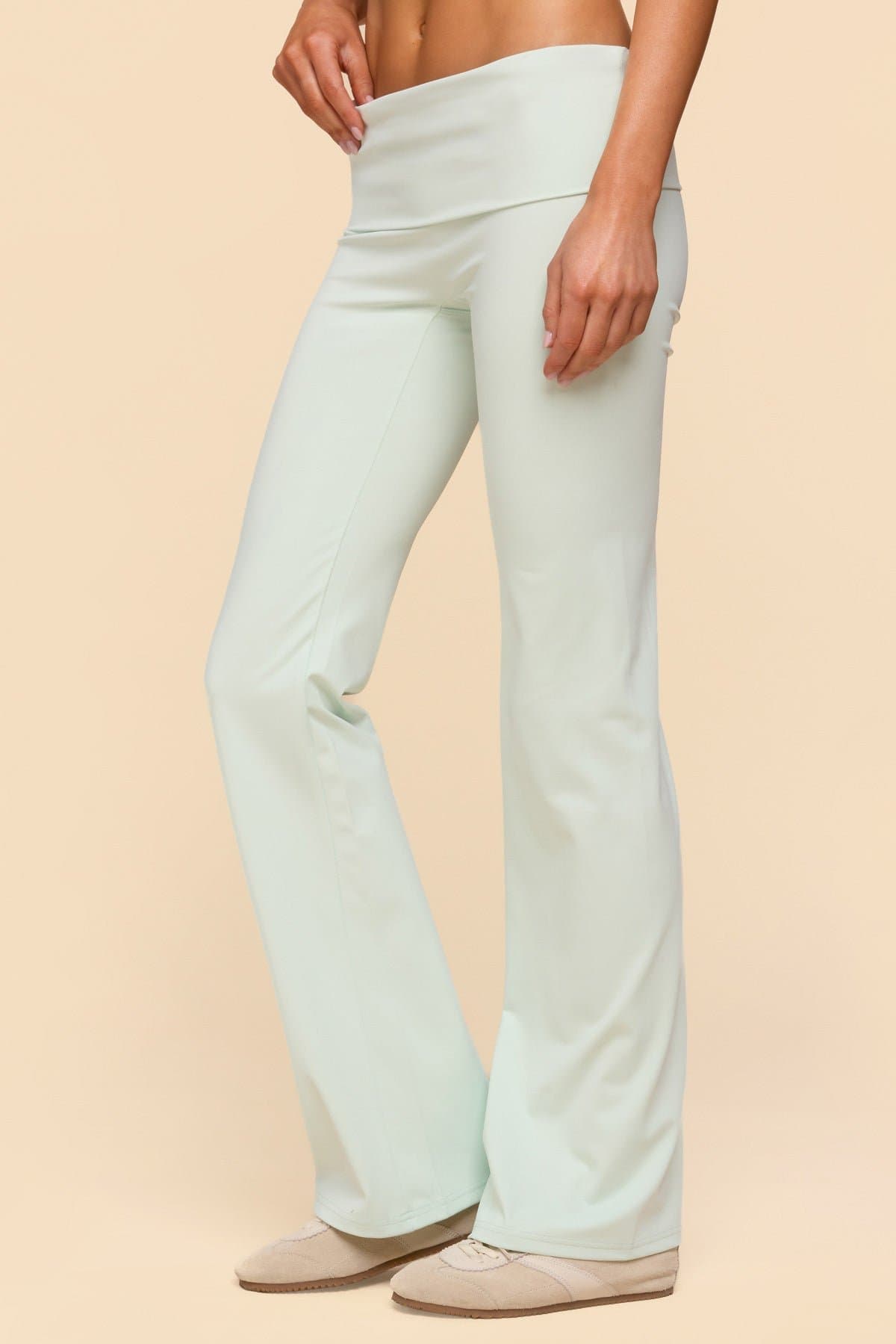 Oriane Foldover Flared Leggings - Polyester Spandex, Size S Inseam 32.7in