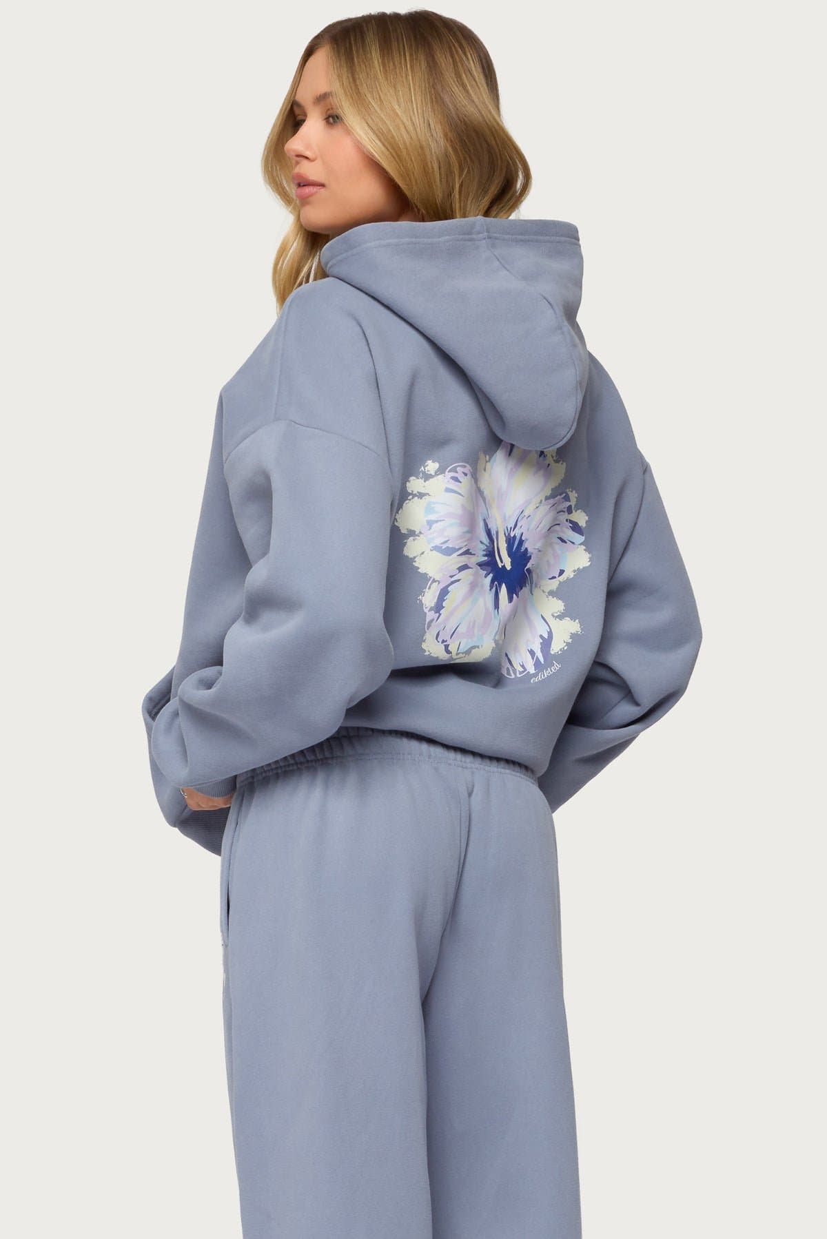 Tropical Bloom Hoodie with Hibiscus Flower Print Polyester Cotton Matching Set