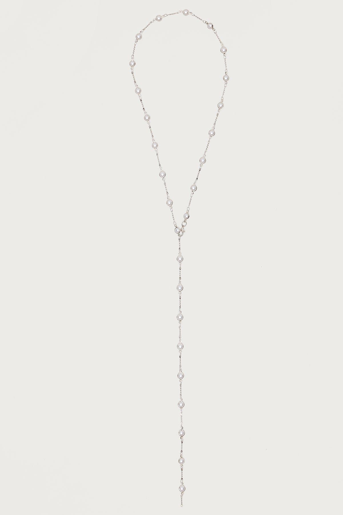 Pearled Up Necklace - Silver Tone Metal Pearl Detailing 31.5 Inch Length