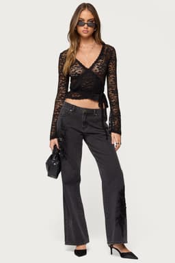 Rossa Beaded Low Rise Baggy Jeans - 100% Cotton Rigid Denim