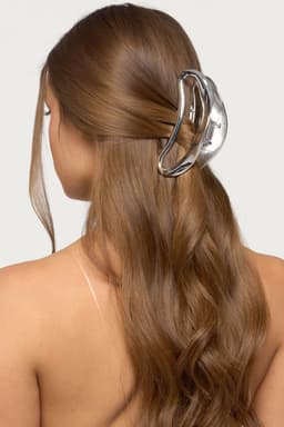 Cover Girl Claw Clip Abstract Design Silver Tone Metal 2 Inch Length