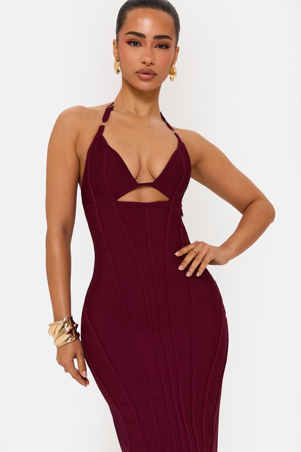 Arabella Halter Neck Bandage Midaxi Dress with Cut Out Under Bust