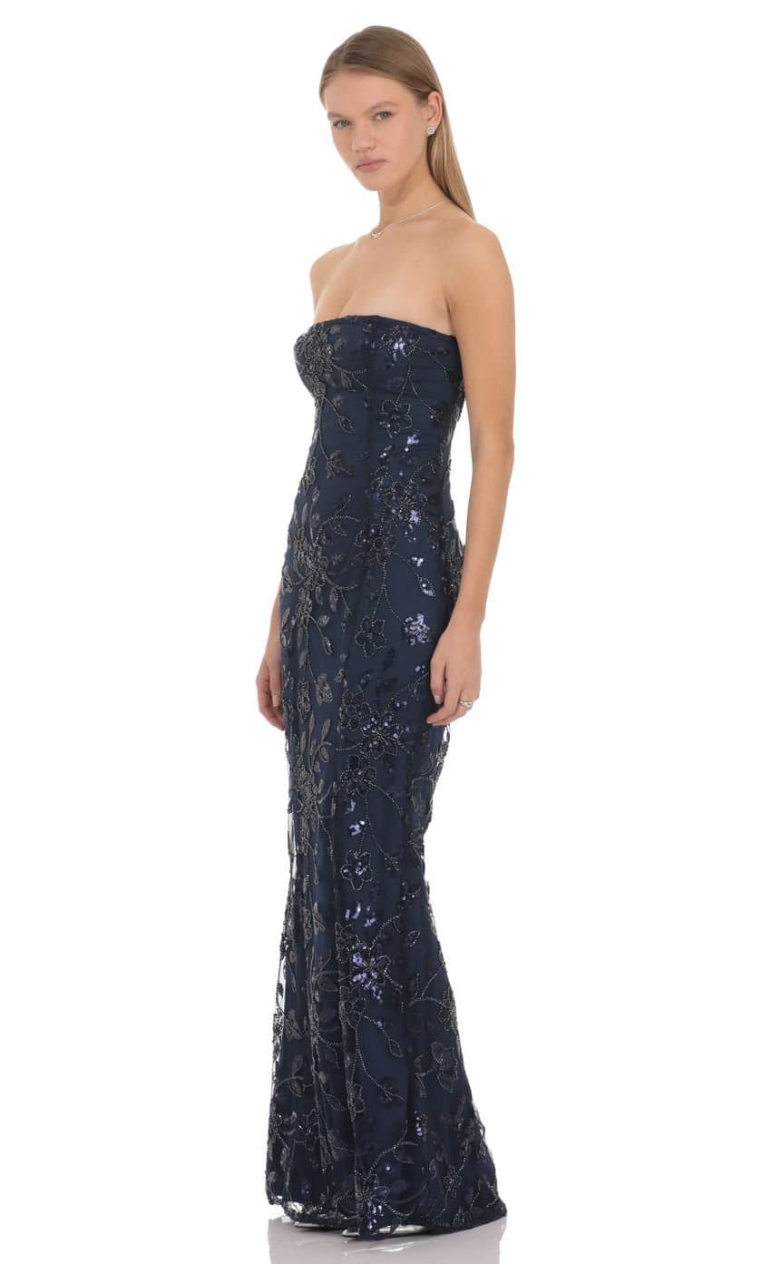 Masha Sequin Maxi Dress in Navy