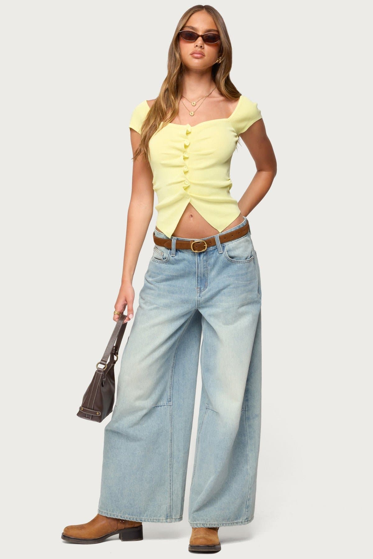 Lilibet Sweetheart Button Up Top - Short Sleeve Knit Rayon Polyester