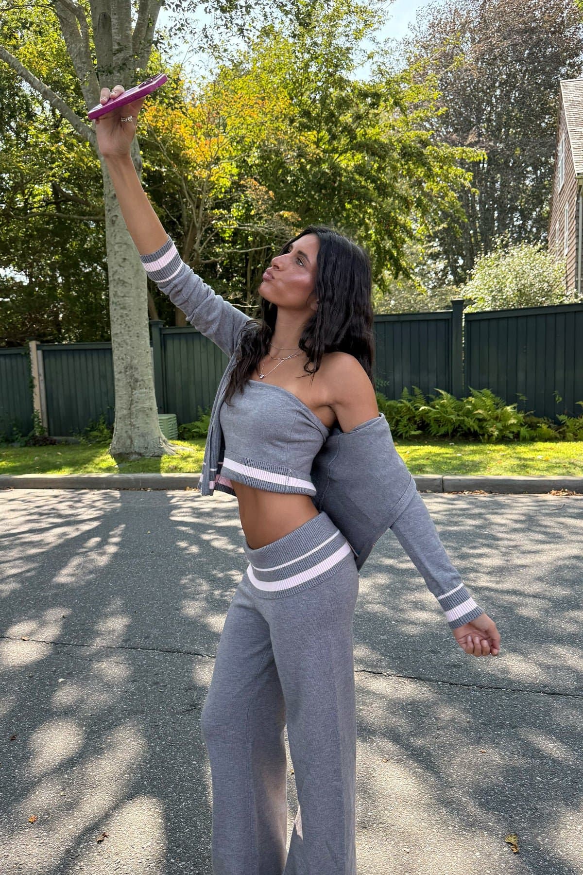 Kaliya Stripey Knit Zip-Up Hoodie - Rayon Nylon Polyester Striped Hem Ribbed