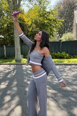 Kaliya Stripey Knit Zip-Up Hoodie - Rayon Nylon Polyester Striped Hem Ribbed